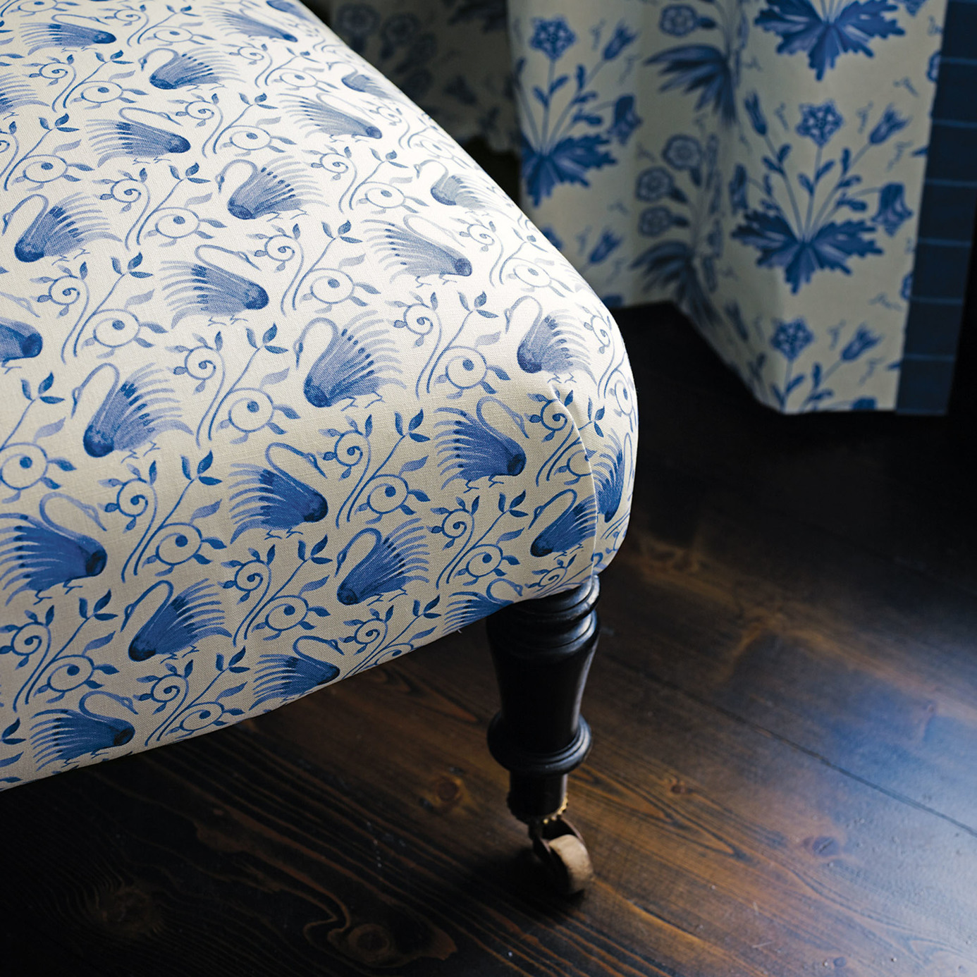 Swans Linen/Ecru Fabric by MOR